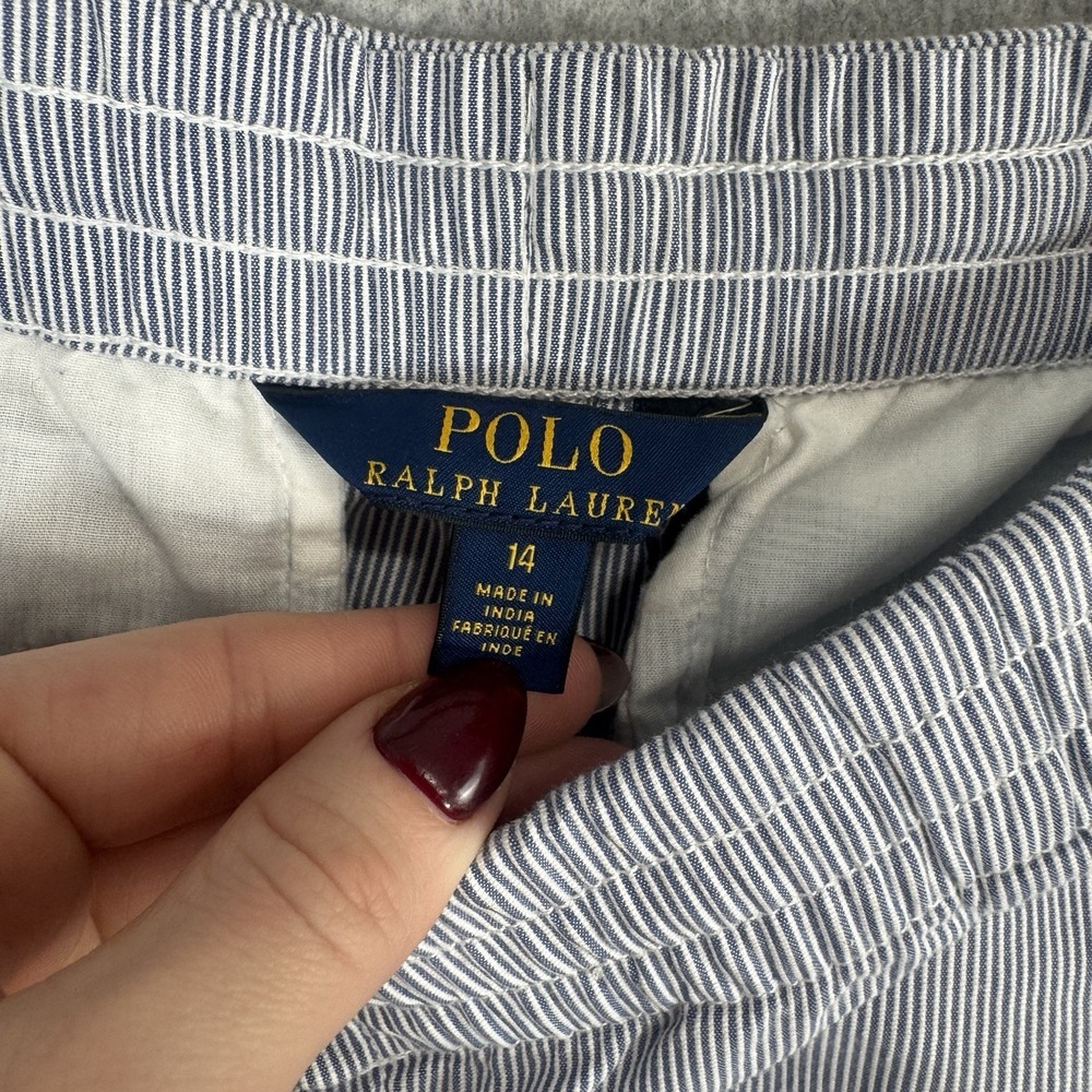 Polo Ralph Lauren Boys Seersucker Shorts Sz 14 Blue Stripe Embroidered Pony - Picture 3 of 15